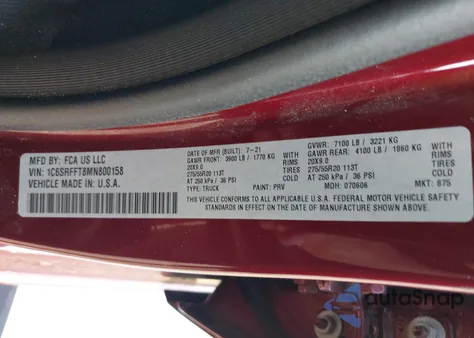 2021 Ram 1500 Big Horn 4X4 5'7 Box from USA, damaged, VIN 1C6SRFFT8MN800158